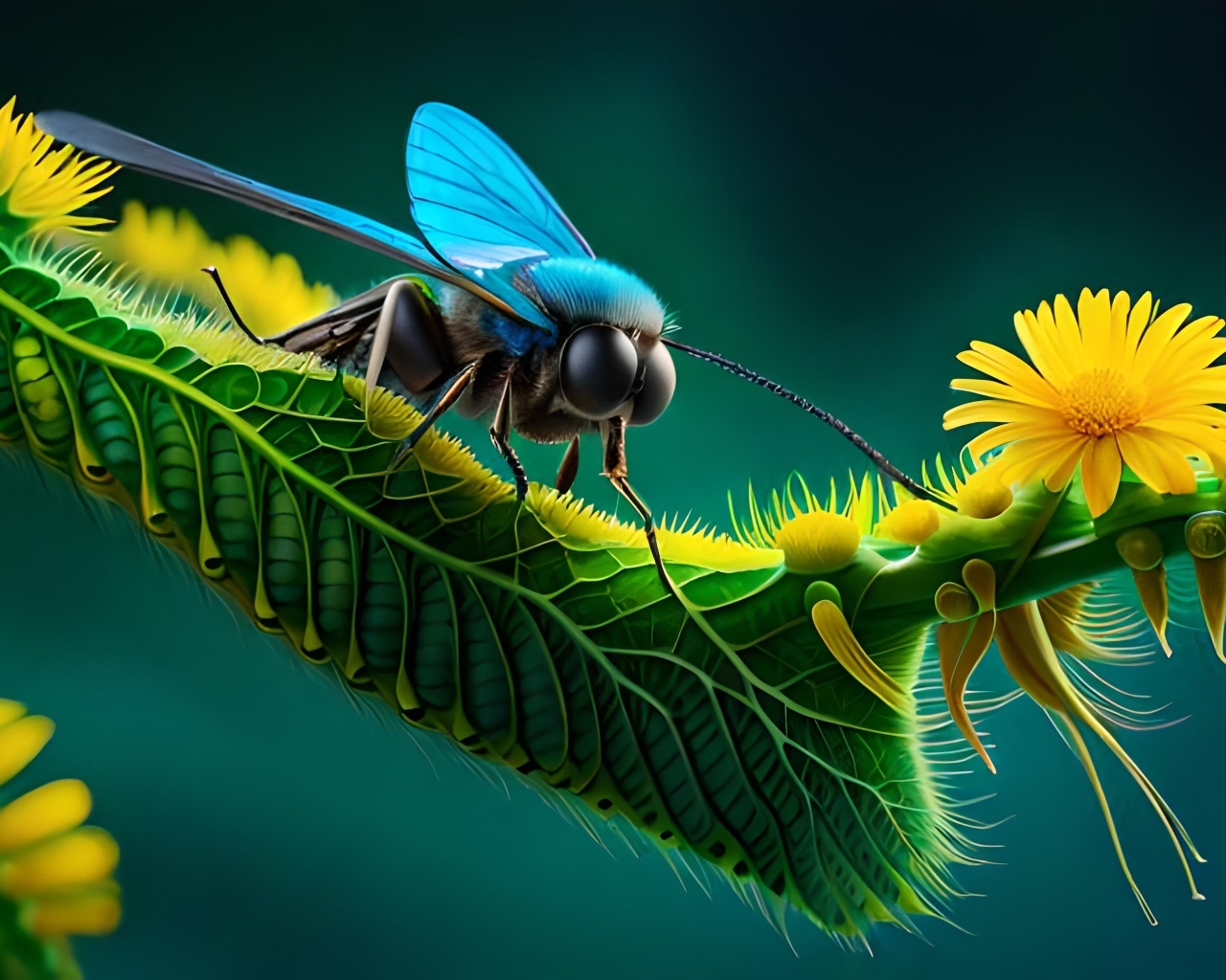 Нарисованная муха на ветке