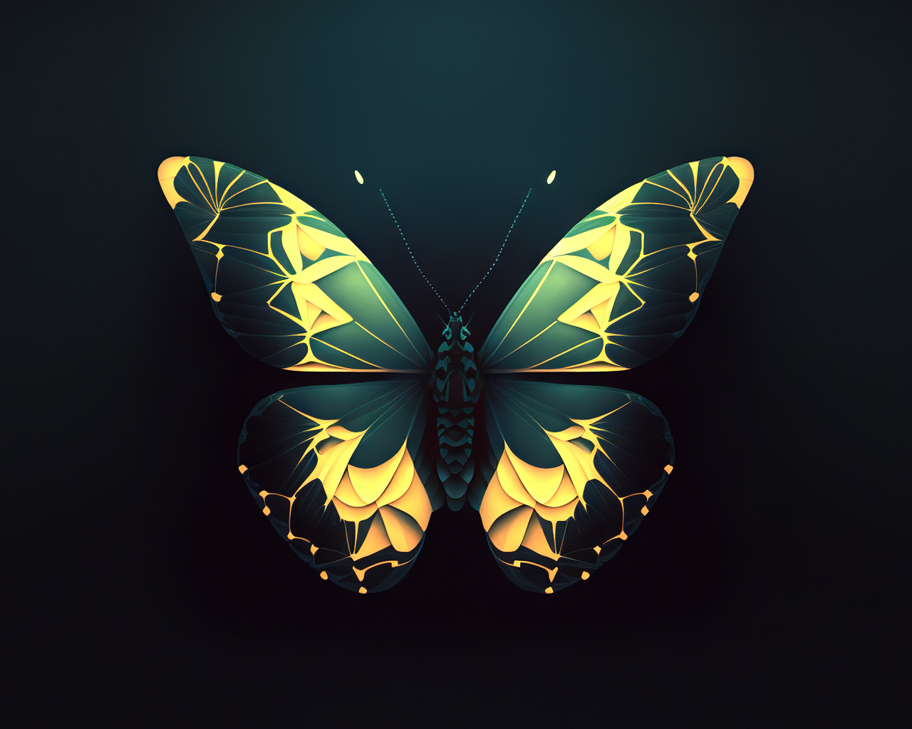 Нарисованная зеленая бабочка на черном фоне