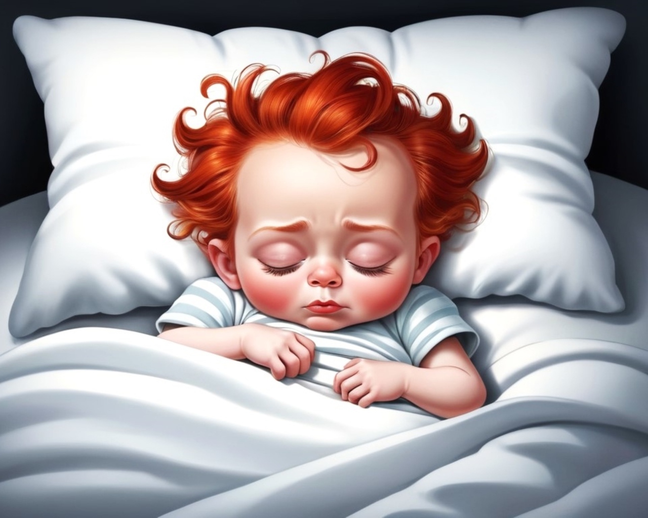 Нарисованный рыжеволосый ребенок в постели