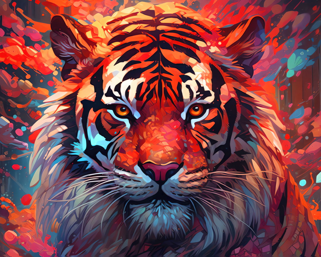 Нарисованный полосатый хищный тигр