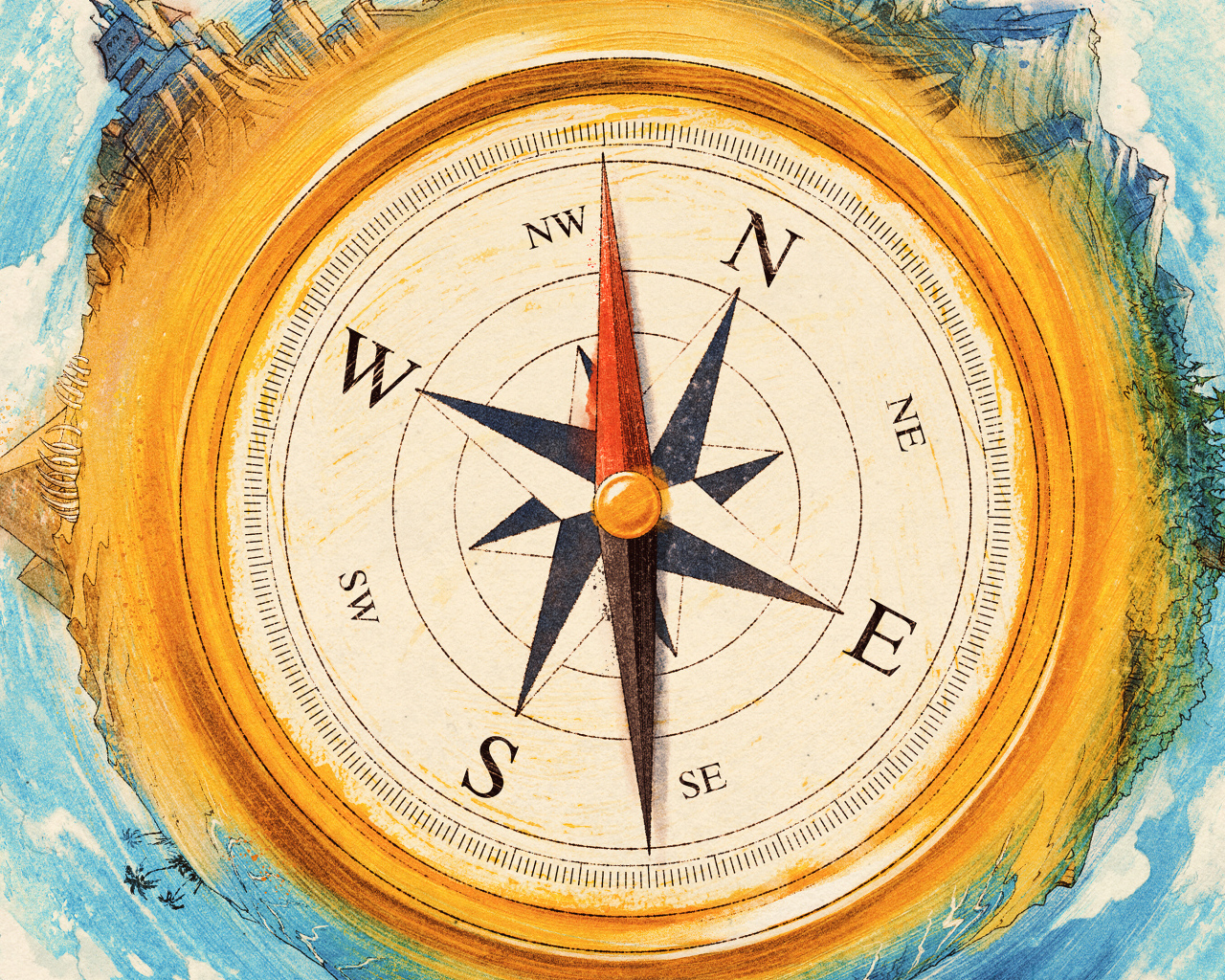 Большой нарисованный компас 