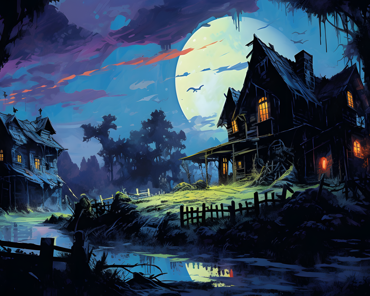 Старый страшный нарисованный дом 