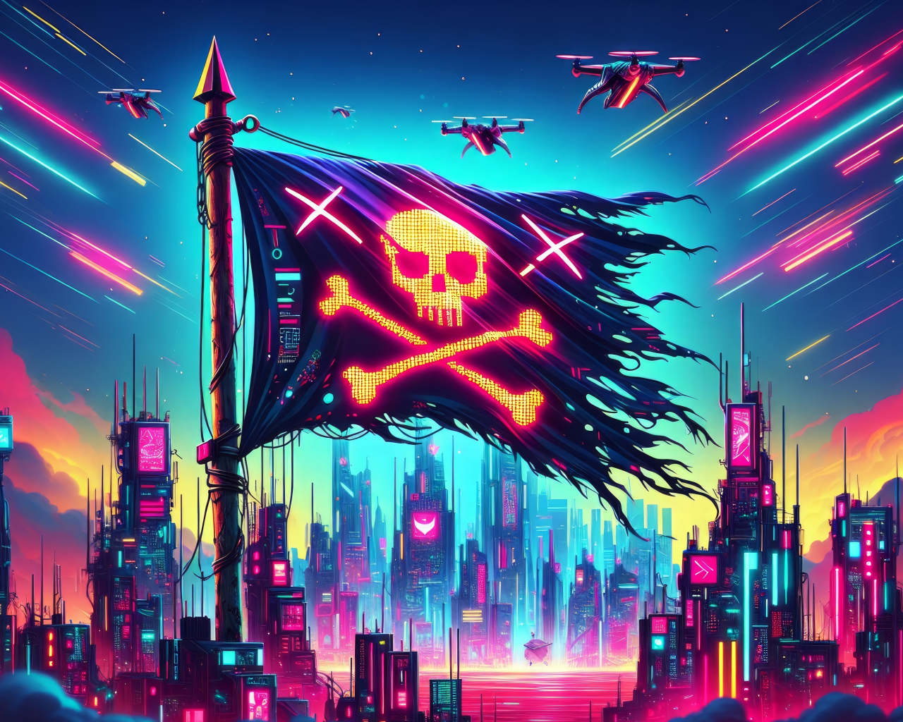 Пиратский флаг над городом