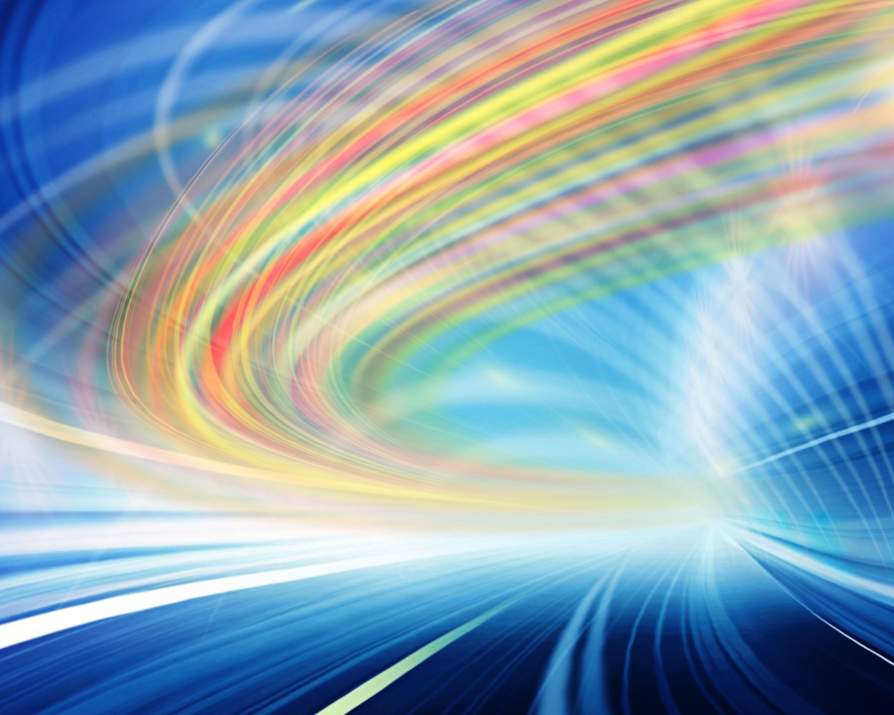 Радужные абстрактные волны на голубом фоне