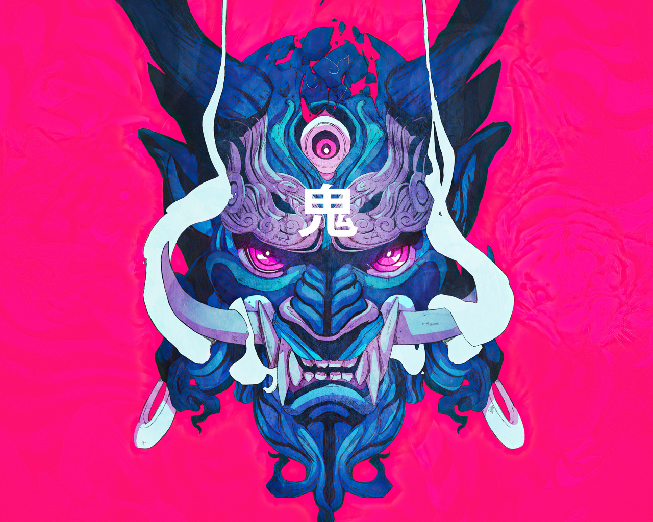 Маска демона на розовом фоне 