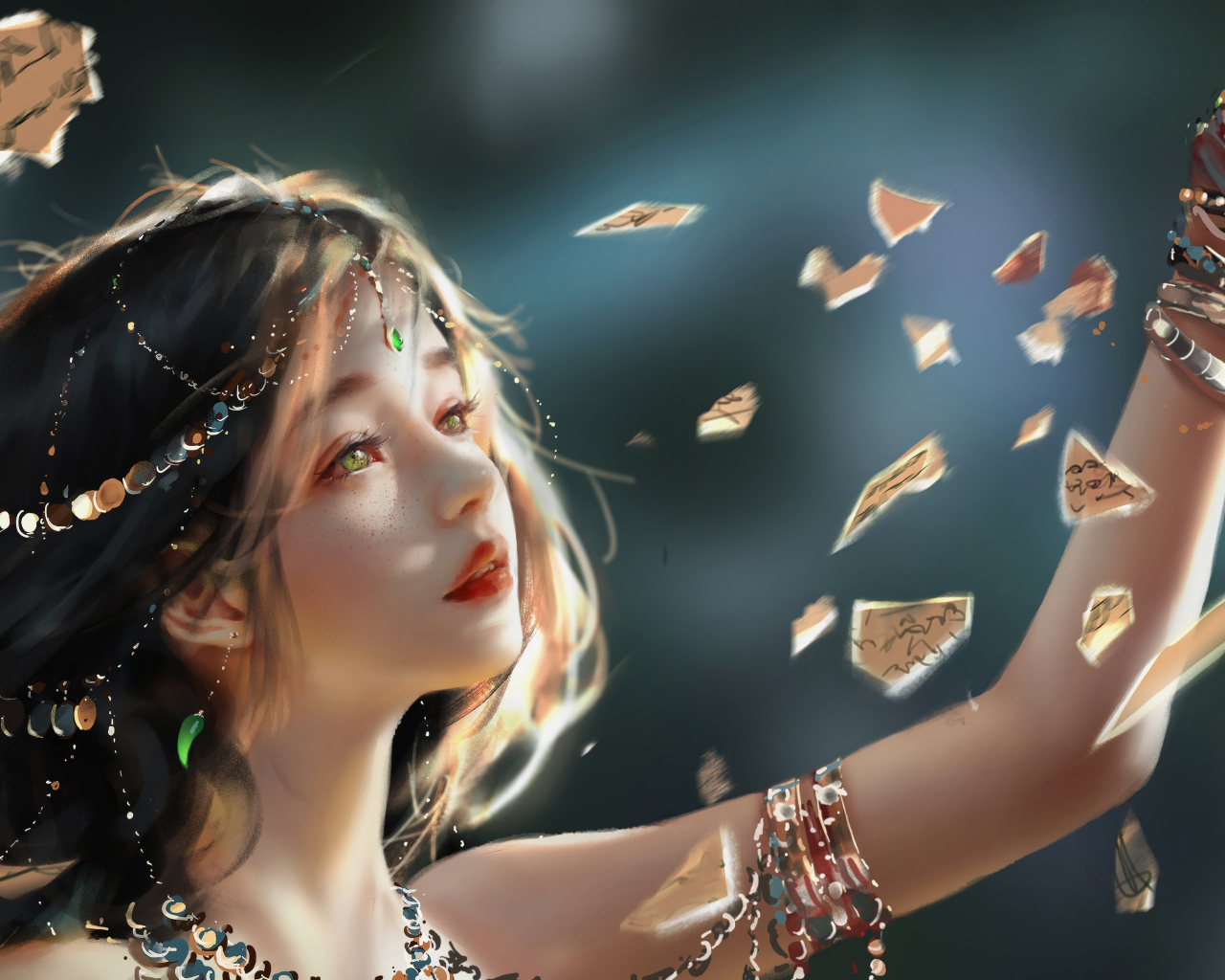 Фантастическая девушка аниме с украшениями на теле