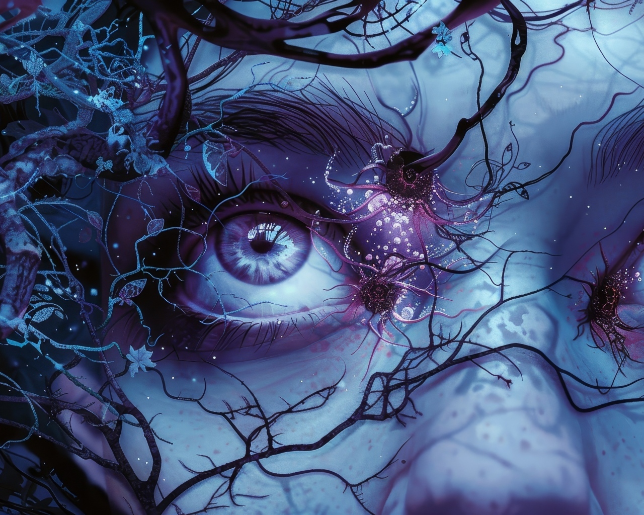 Фантастические глаза с растениями на лице