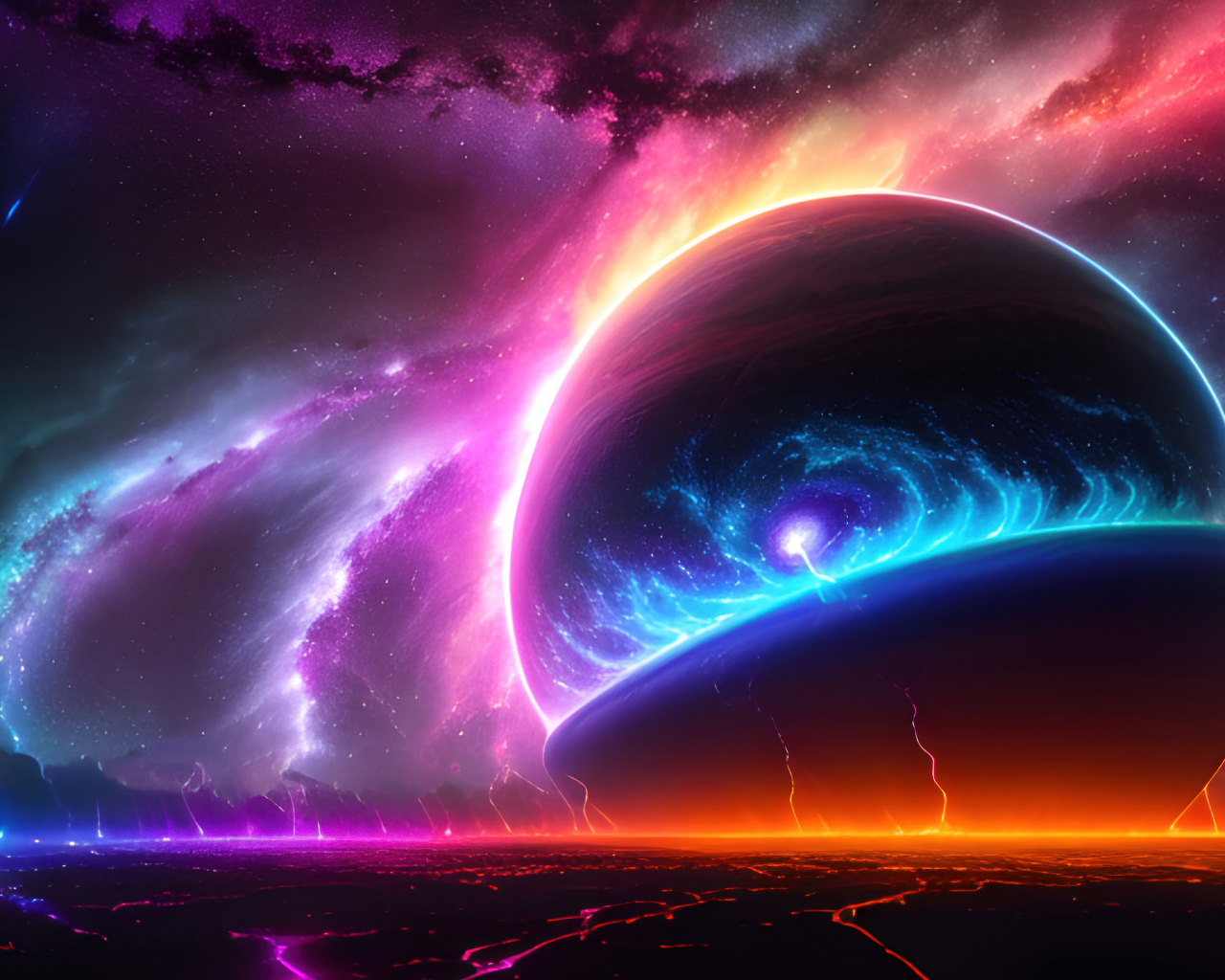 Фантастическая планета в небе на магме