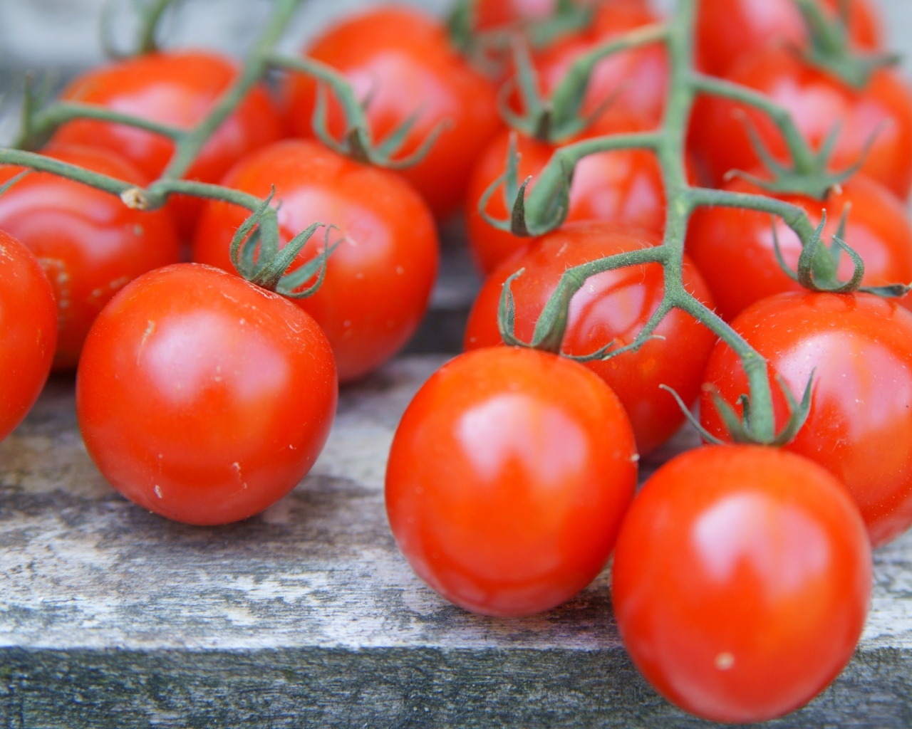 Веточки с красными помидорами на столе