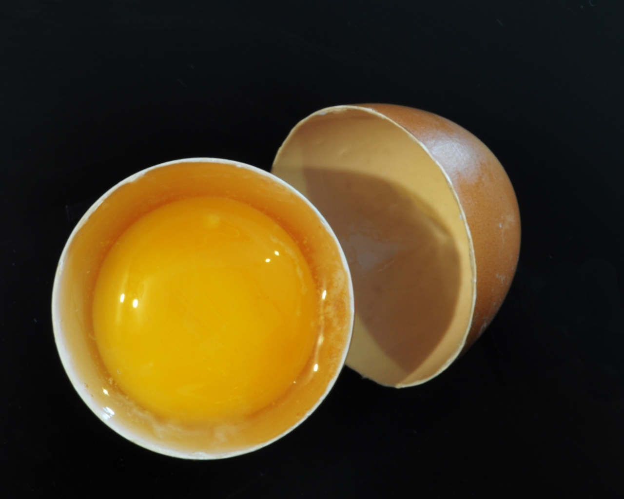 Разбитое яйцо с желтком на черном фоне