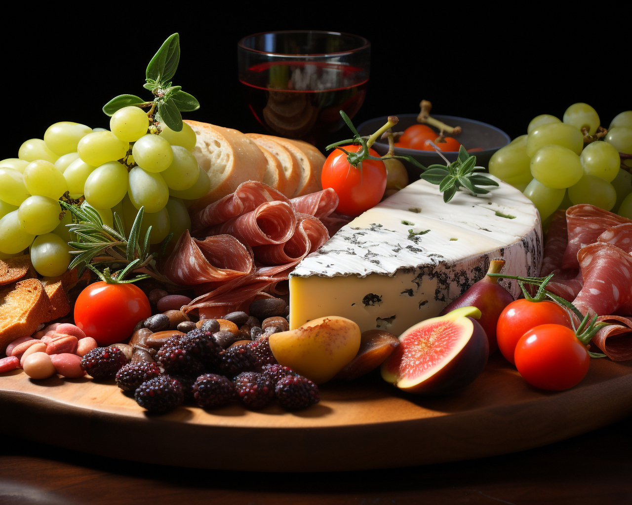 Вкусный сыр с колбасой и виноградом