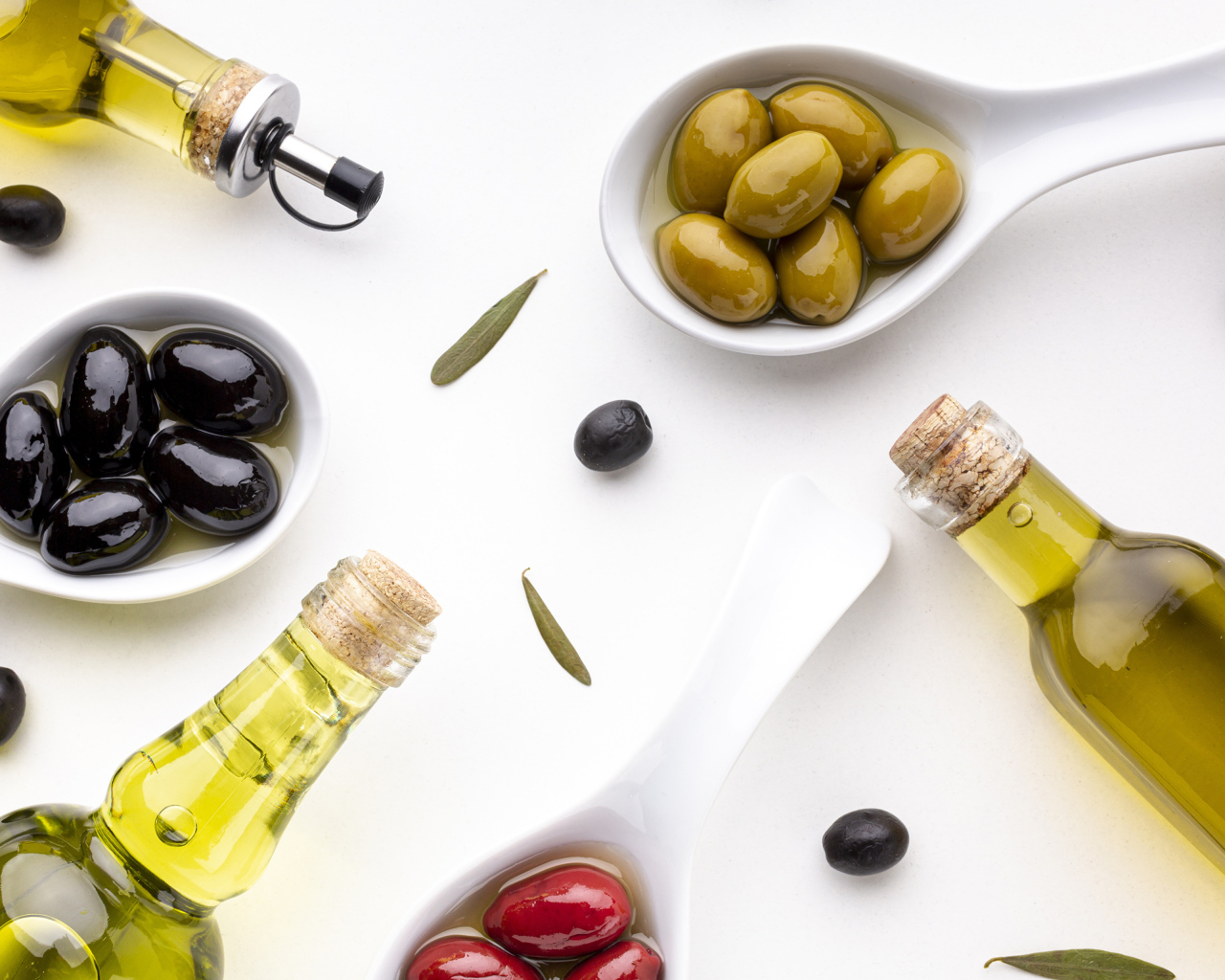 Oil with olives on the table