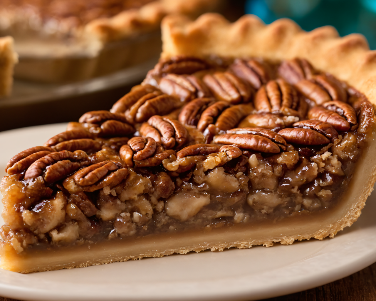 Кусок пирога с орехами пекан