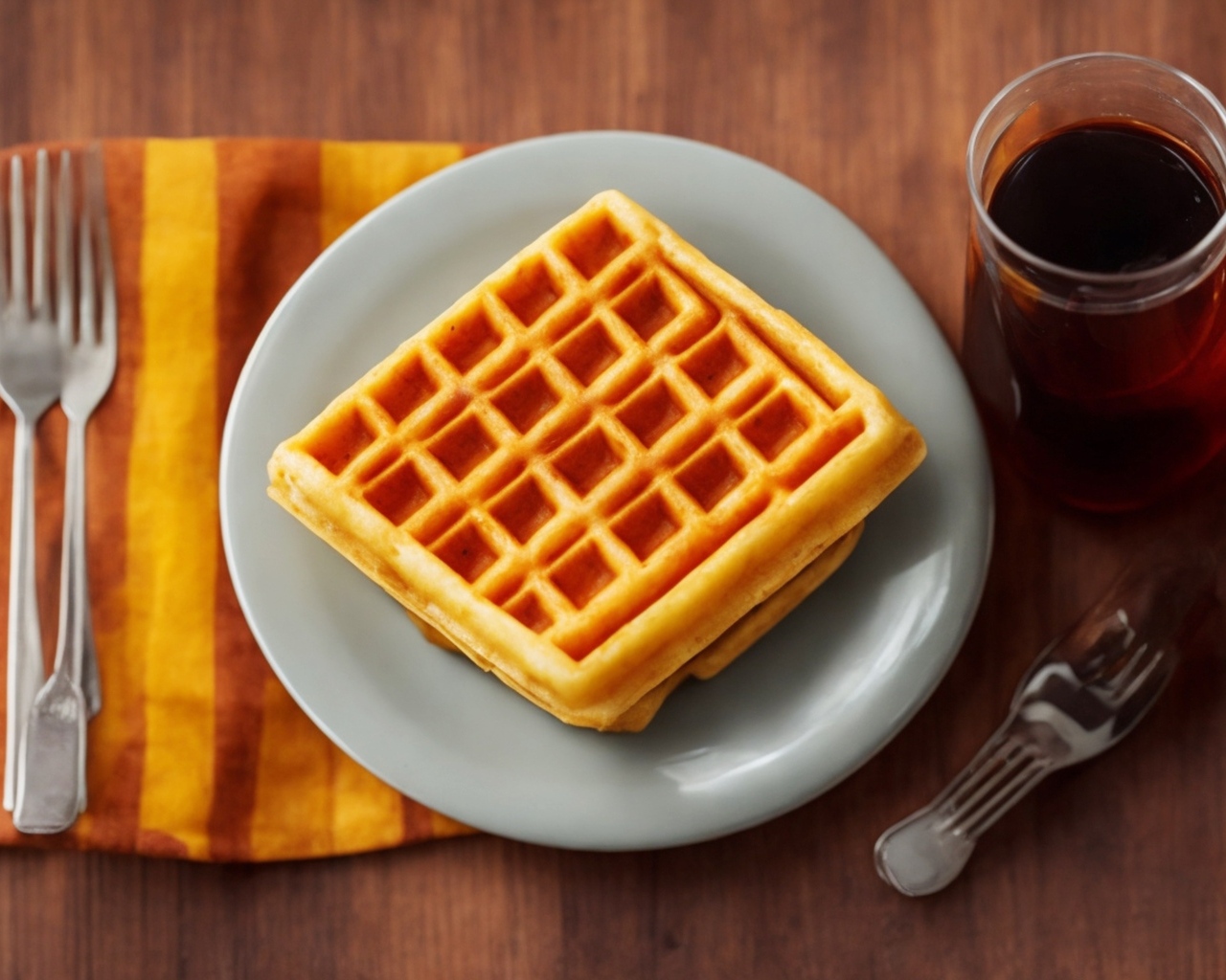 Аппетитная сладкая вафля лежит на тарелке