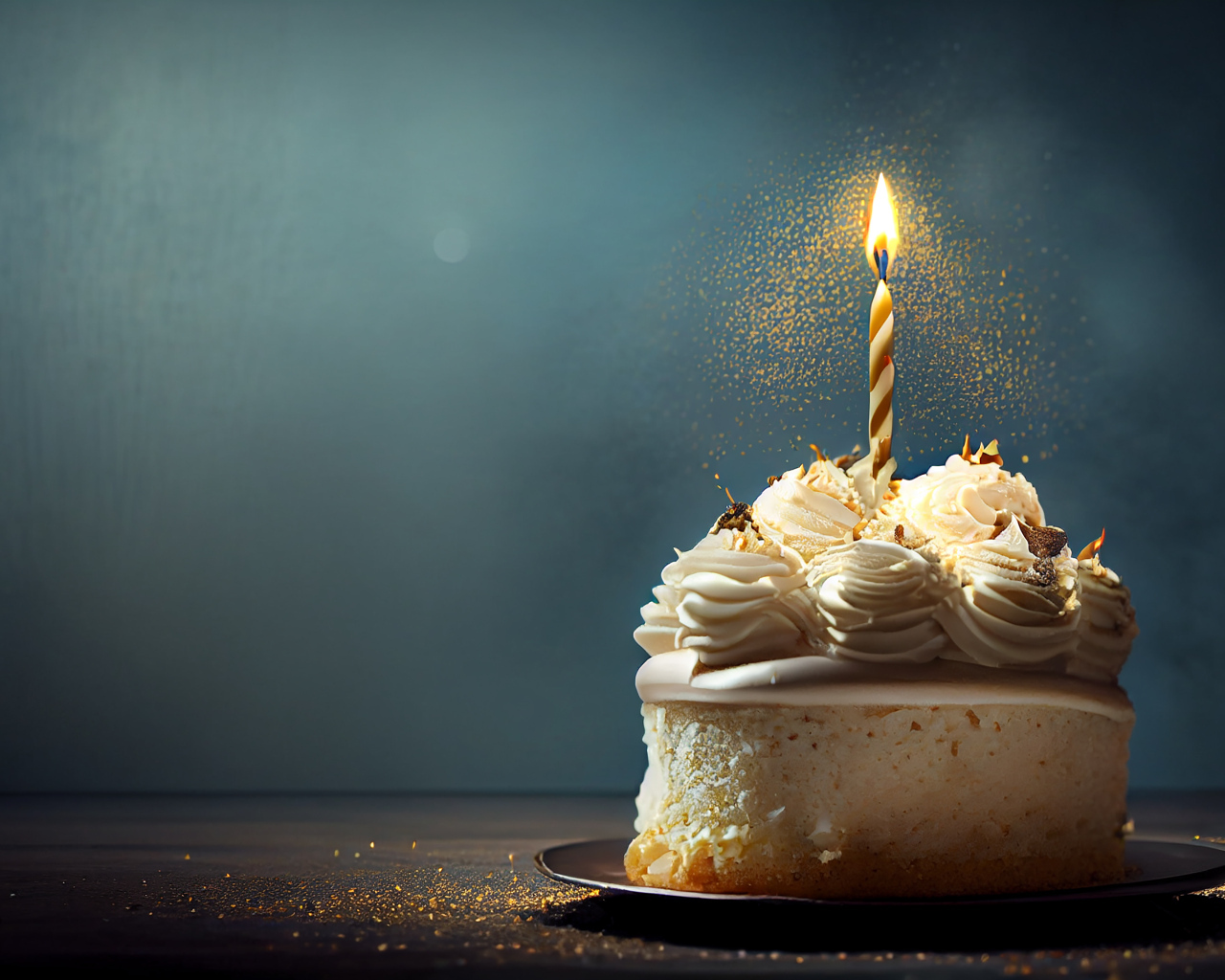 Торт со взбитыми сливками и праздничной свечой