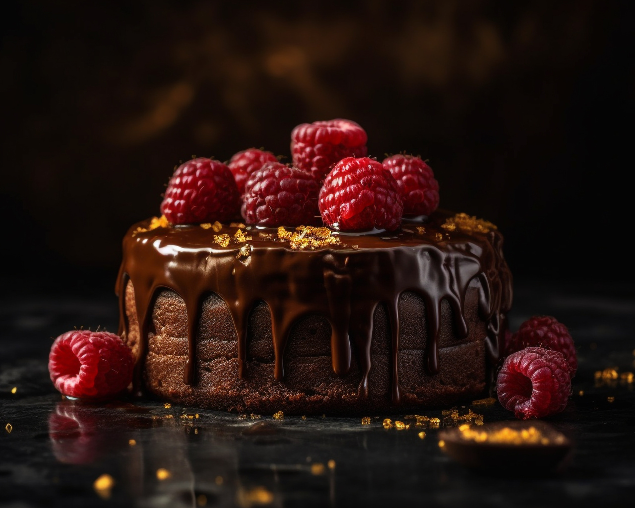 Торт в шоколаде с ягодами малины