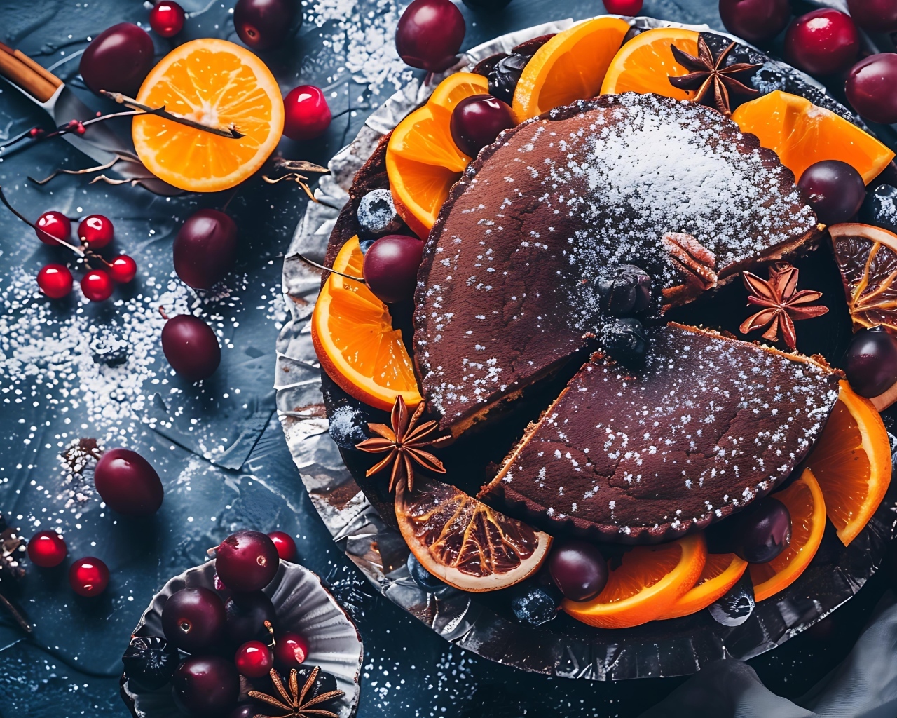 Шоколадный пирог со специями и кусочками апельсина