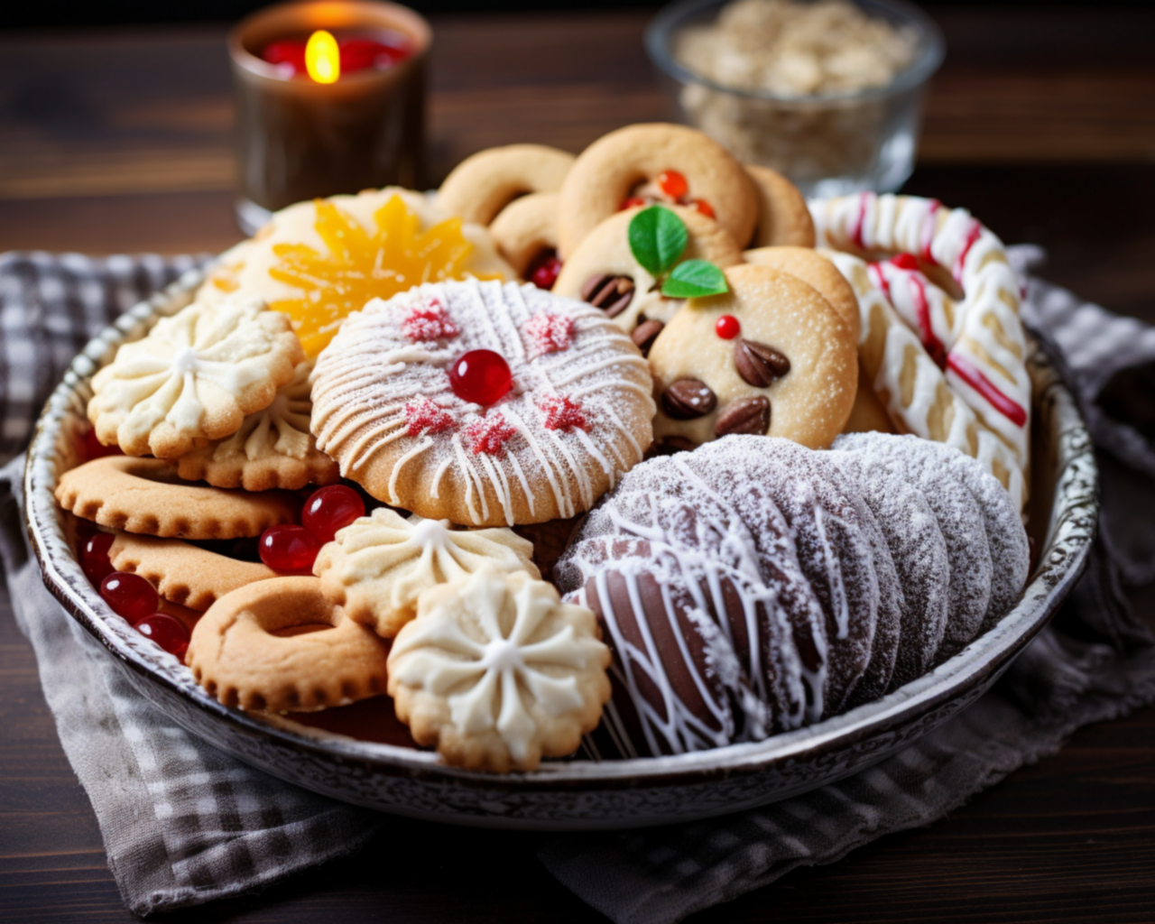 Вкусное разное печенье на столе к празднику