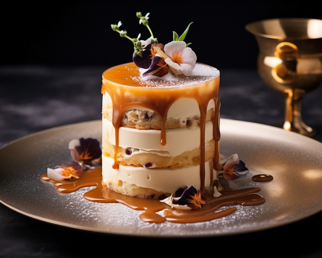 Десерт с карамельным топпингом