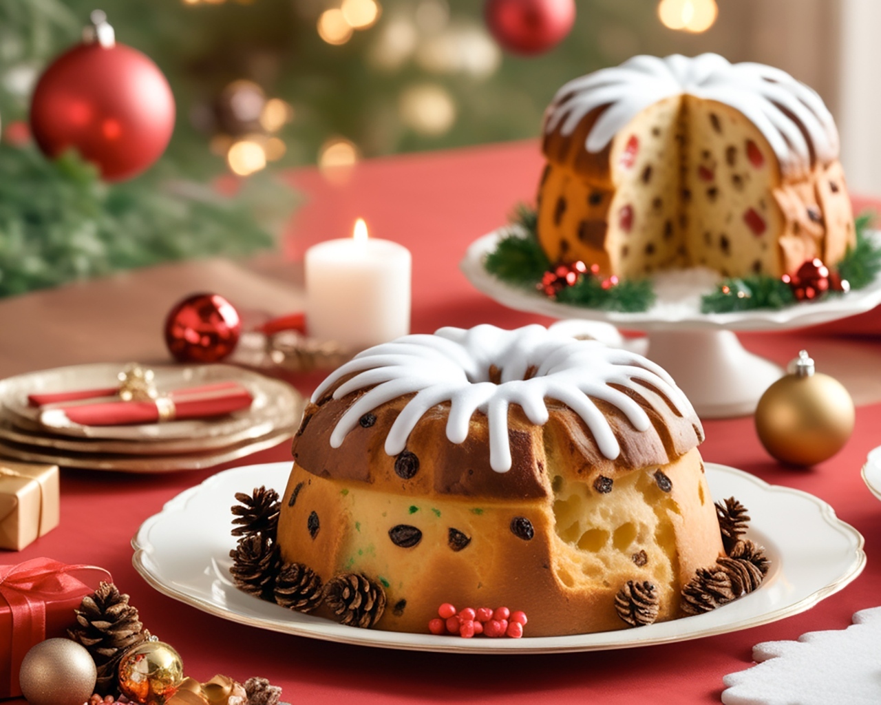 Праздничный кекс с глазурью на столе