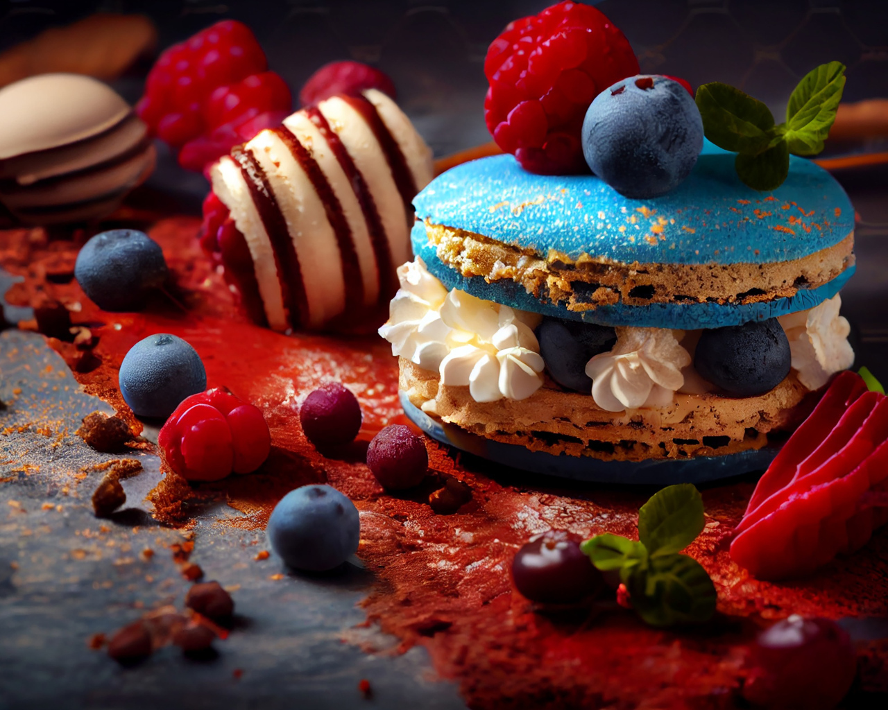 Сладкий аппетитный десерт на столе с ягодами