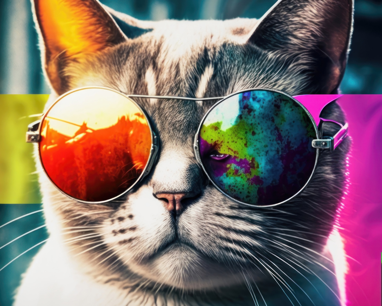 Серый кот в очках крупным планом