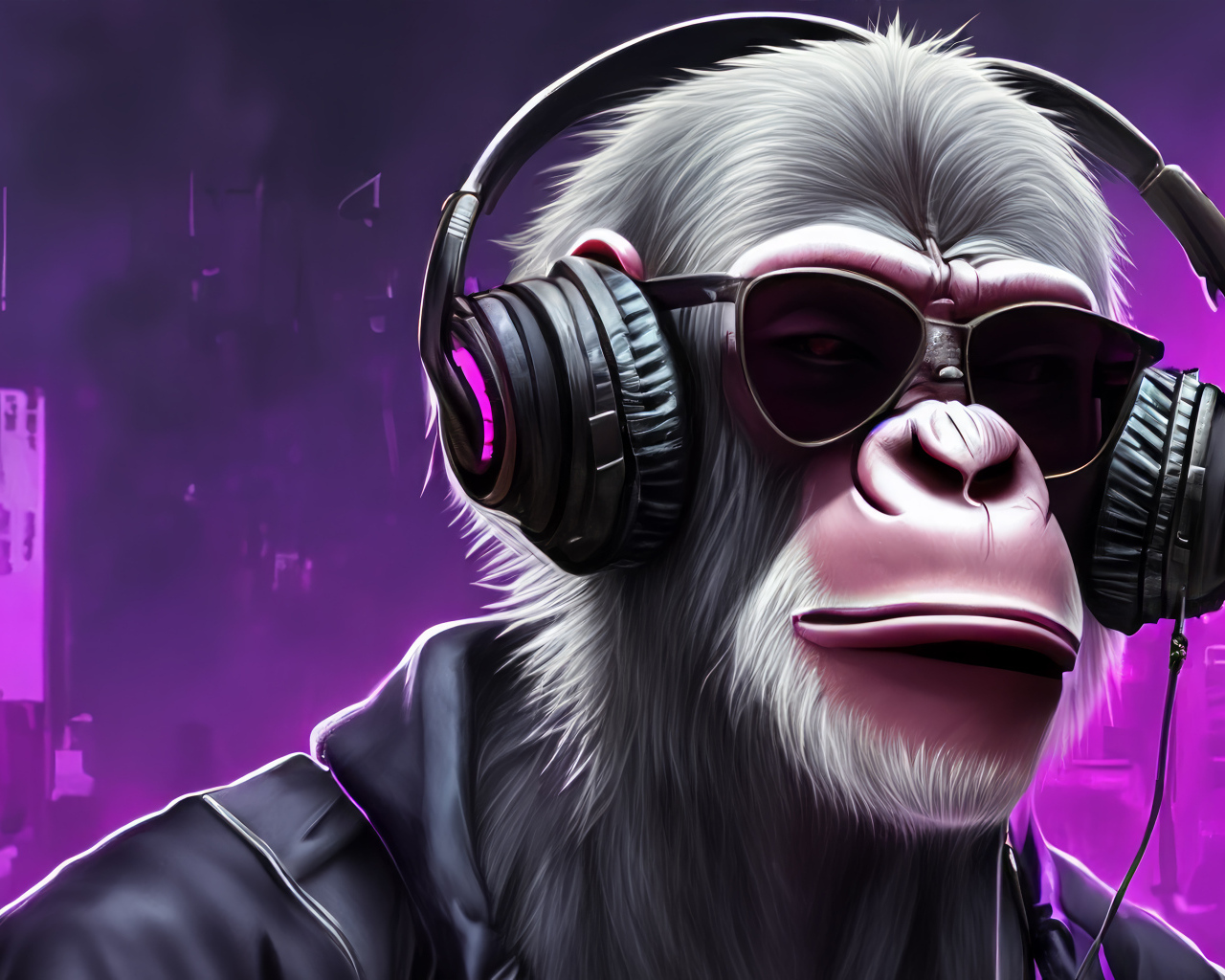 Обезьяна в очках и наушниках