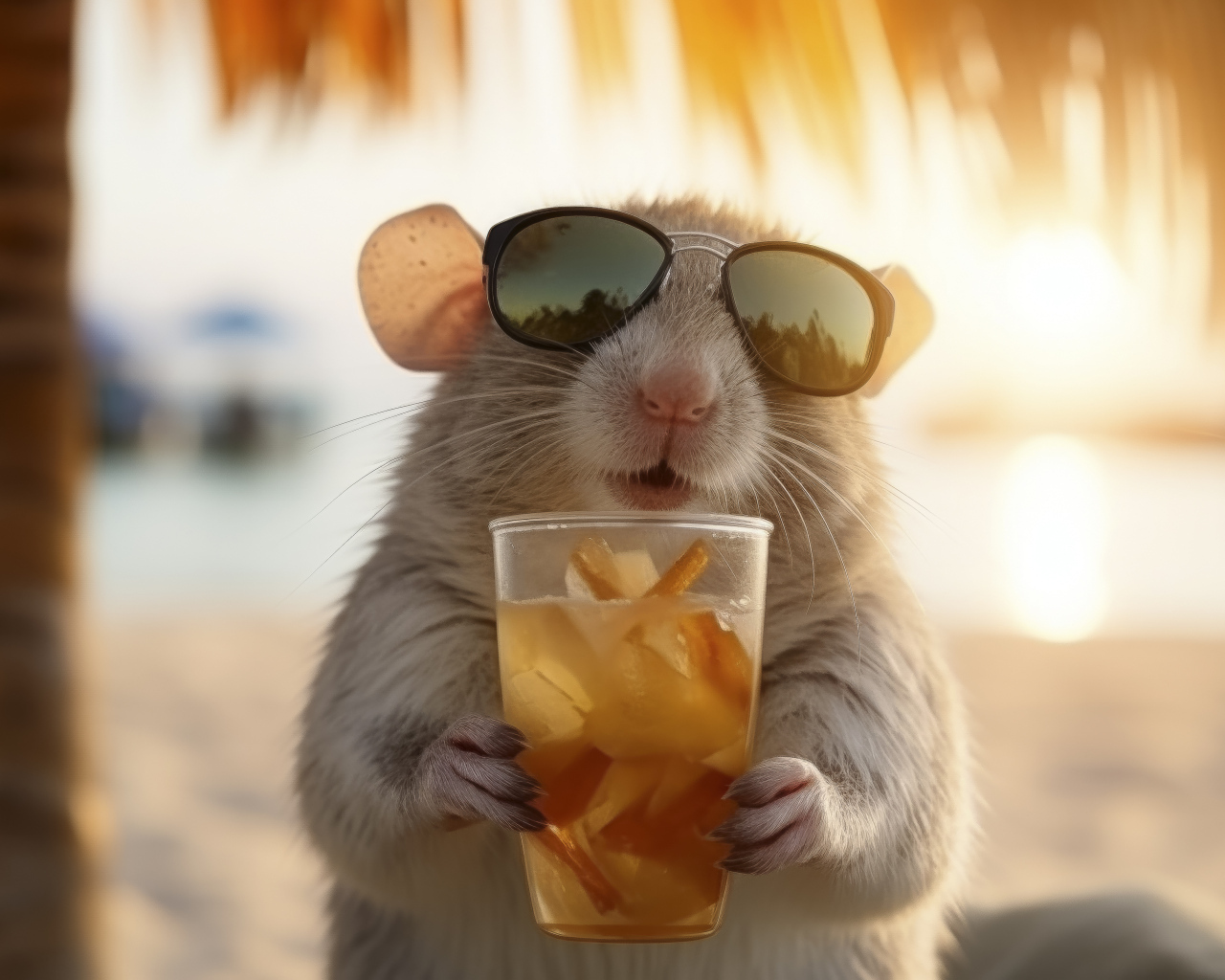 Мышонок в очках с коктейлем
