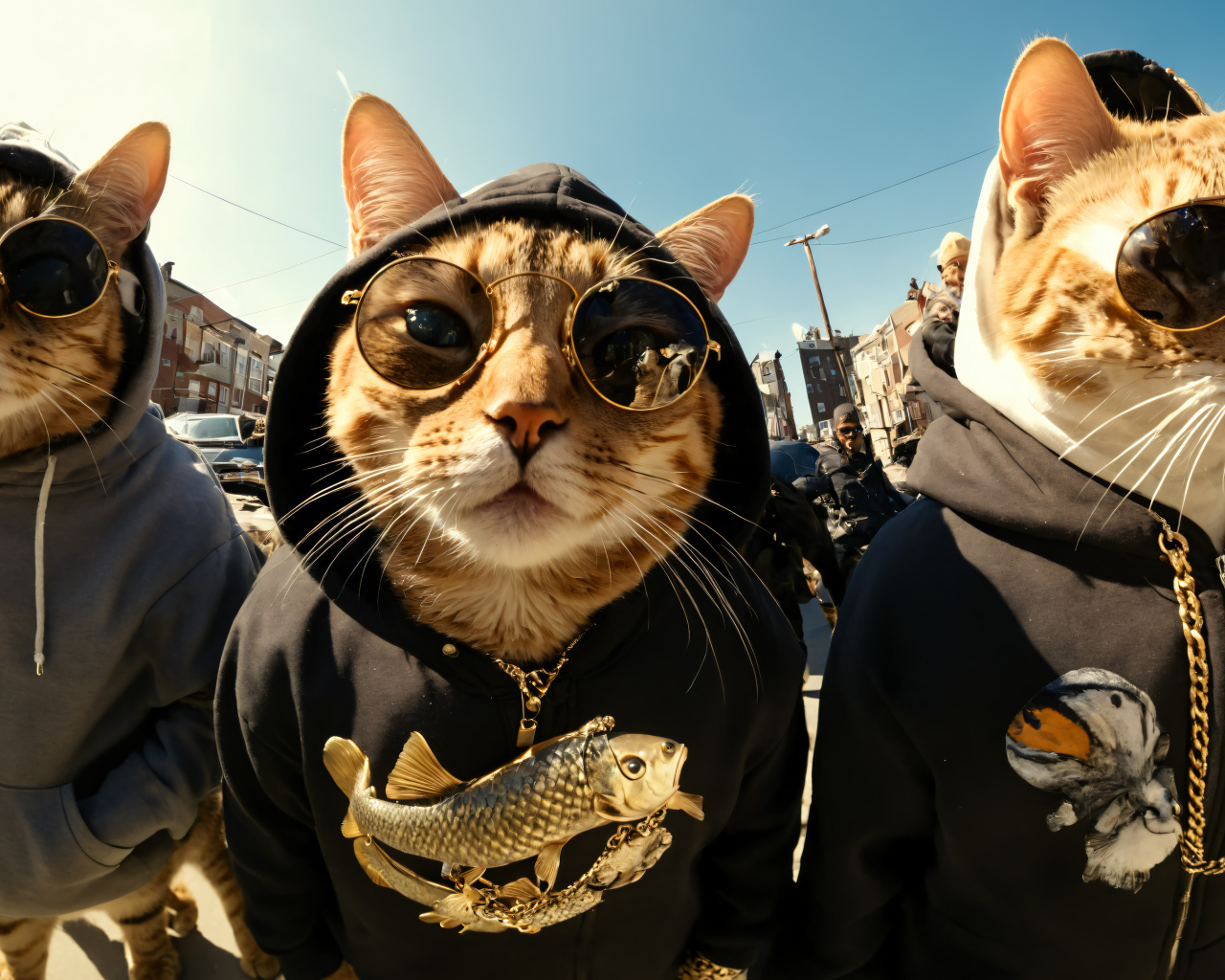 Три кота в худи и очках