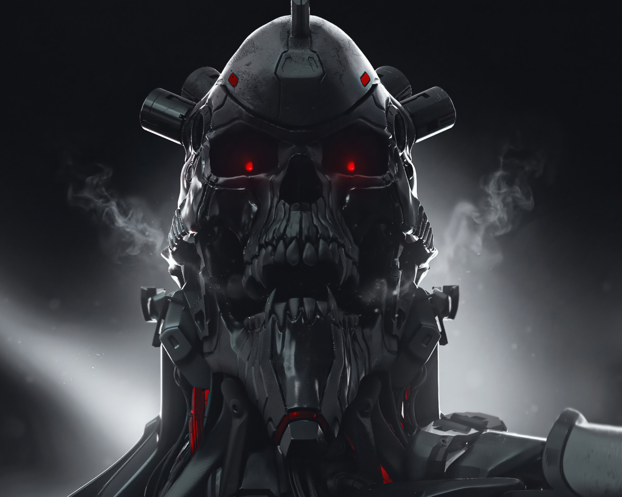 Злой солдат андроид на сером фоне