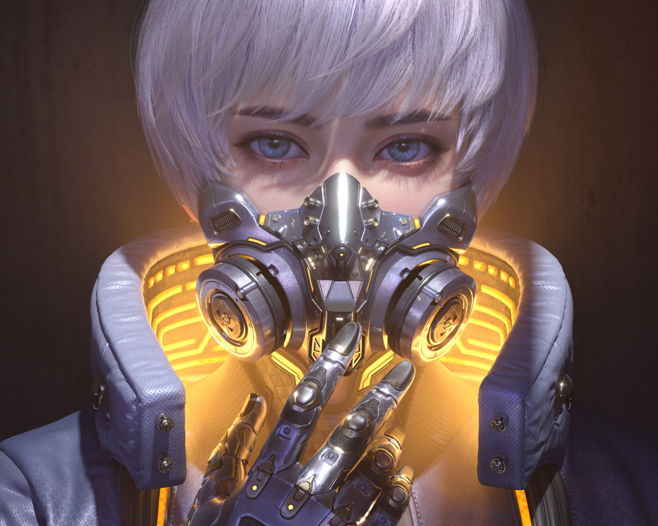 Голубоглазая девушка с маской на лице