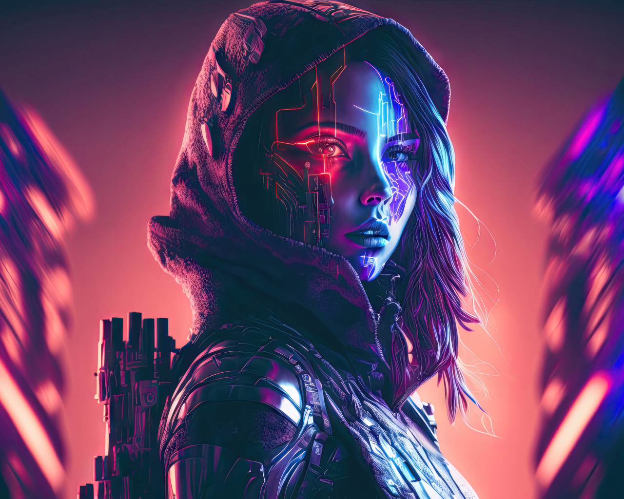 Девушка воин cyberpunk с оружием