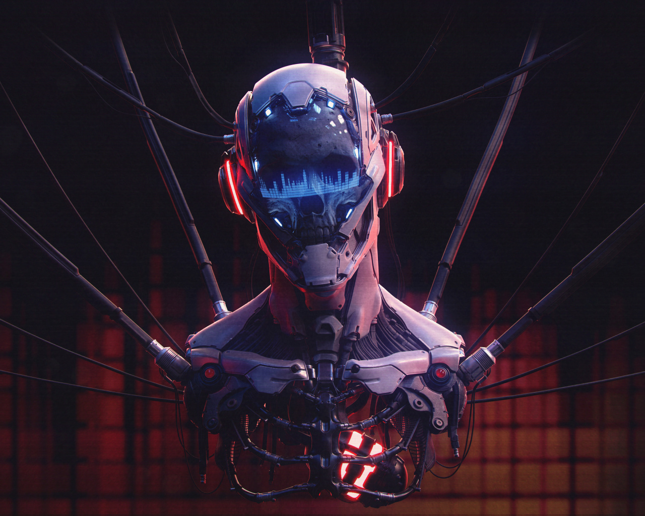 Скелет киборг на проводах 