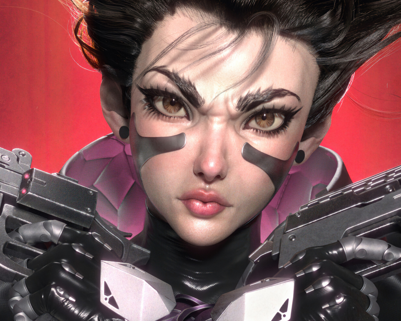 Девушка солдат с оружиев в руках 