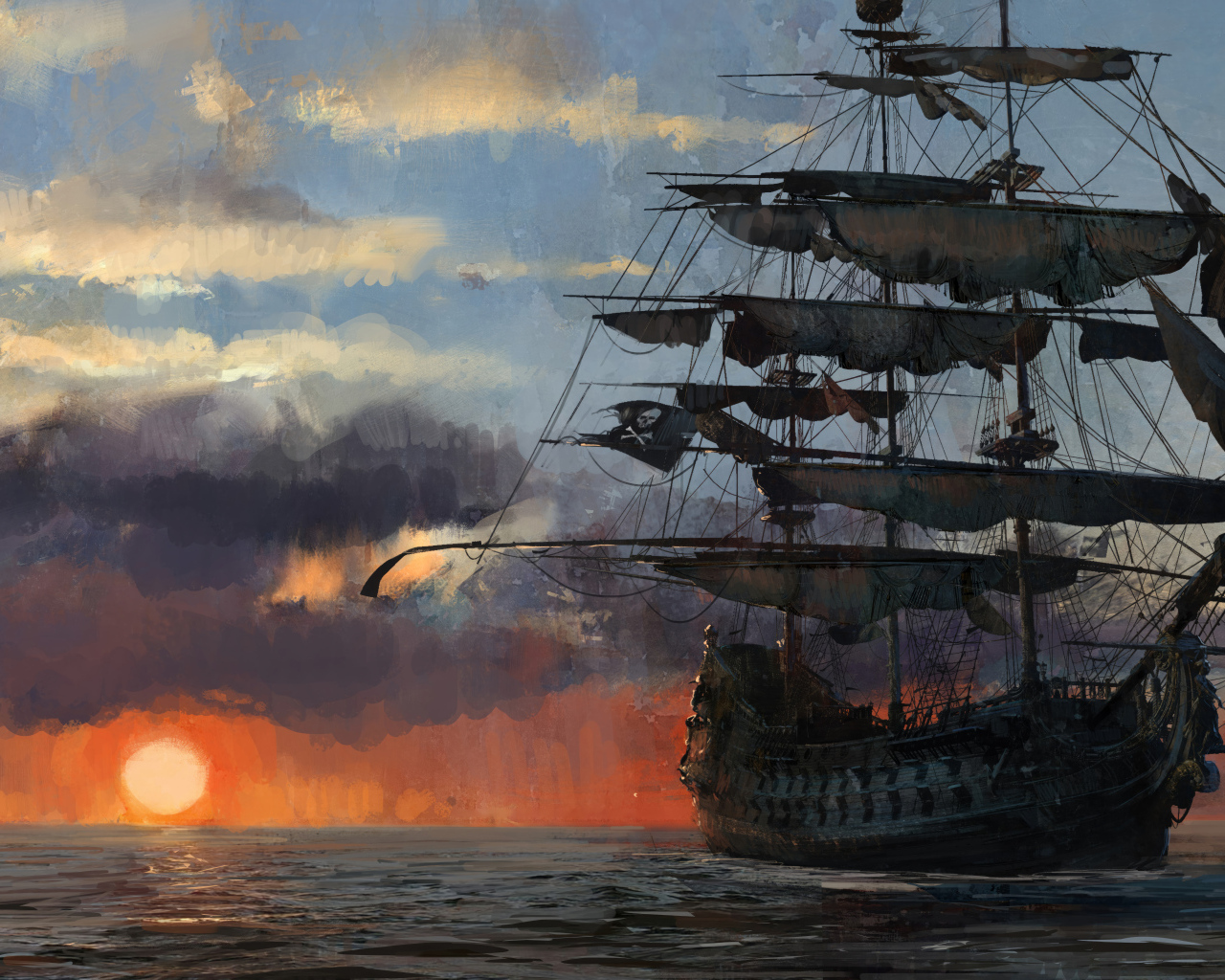 Большой пиратский корабль в игре Skull and Bones, 2024