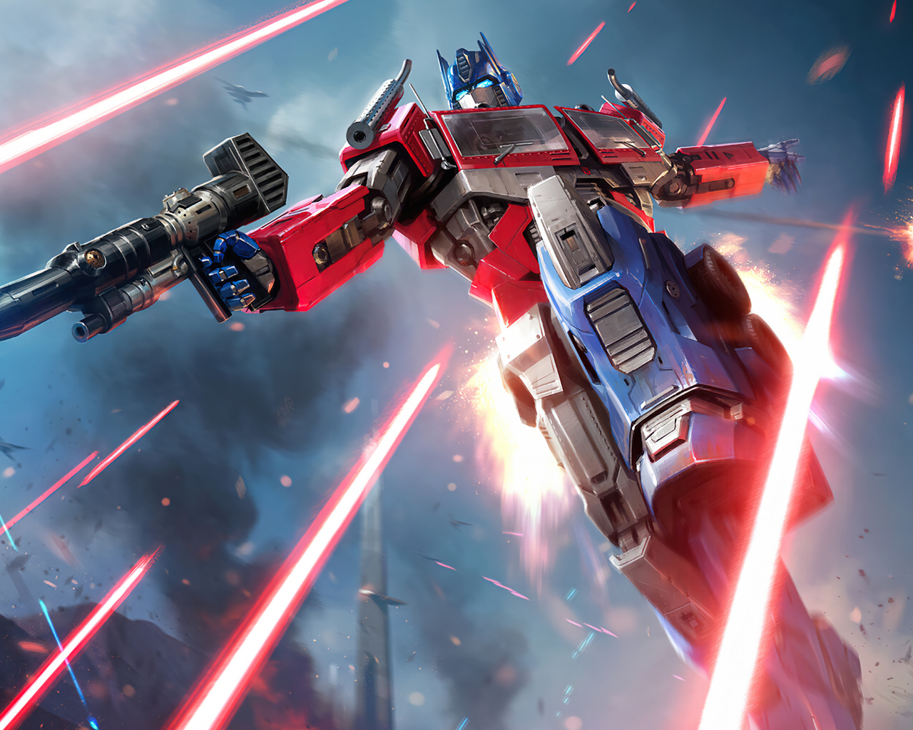 Робот с оружием в городе