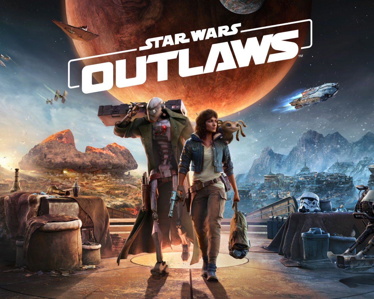 Два персонажа компьютерной игры Star Wars Outlaws, 2024
