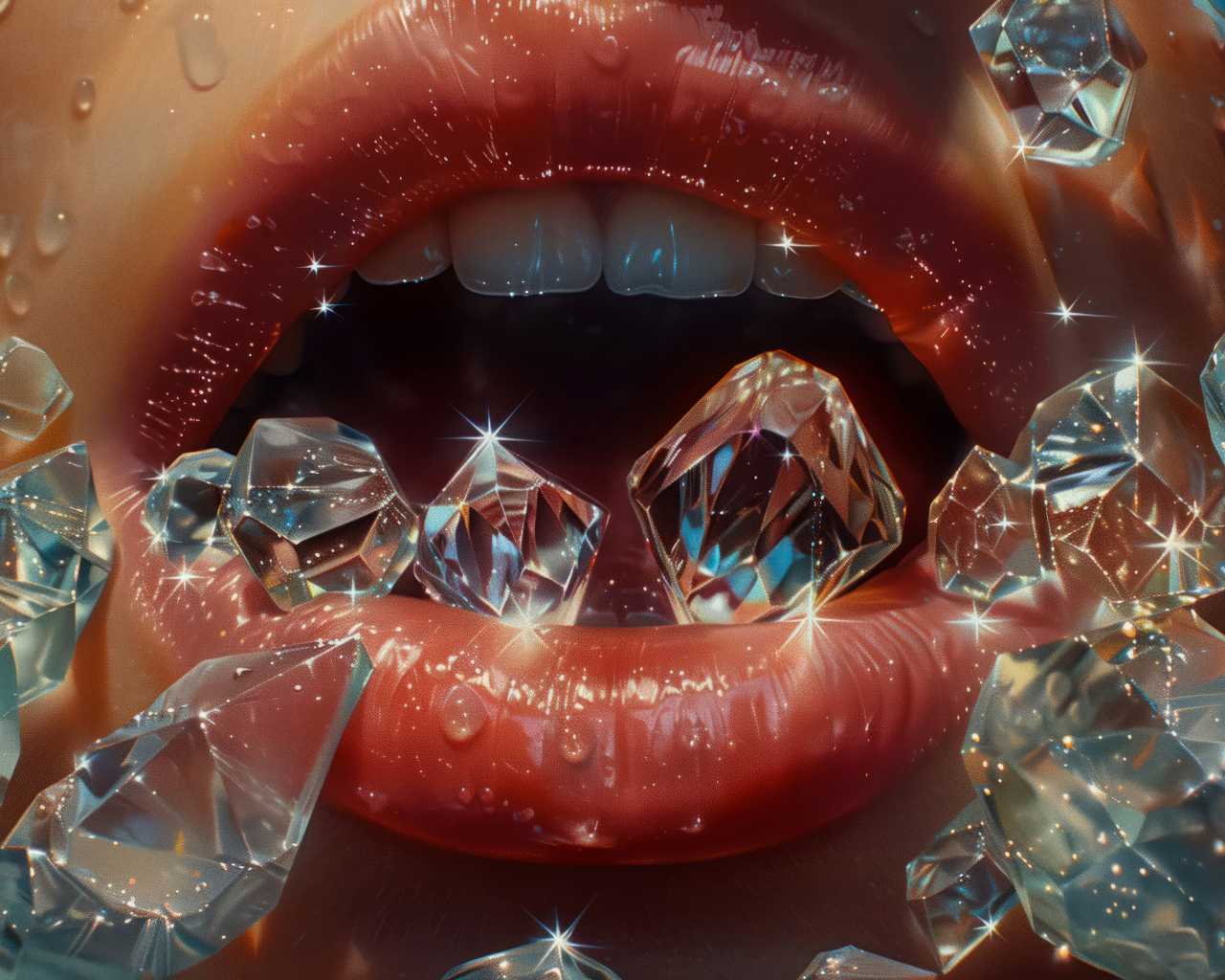 Женские губы с бриллиантами