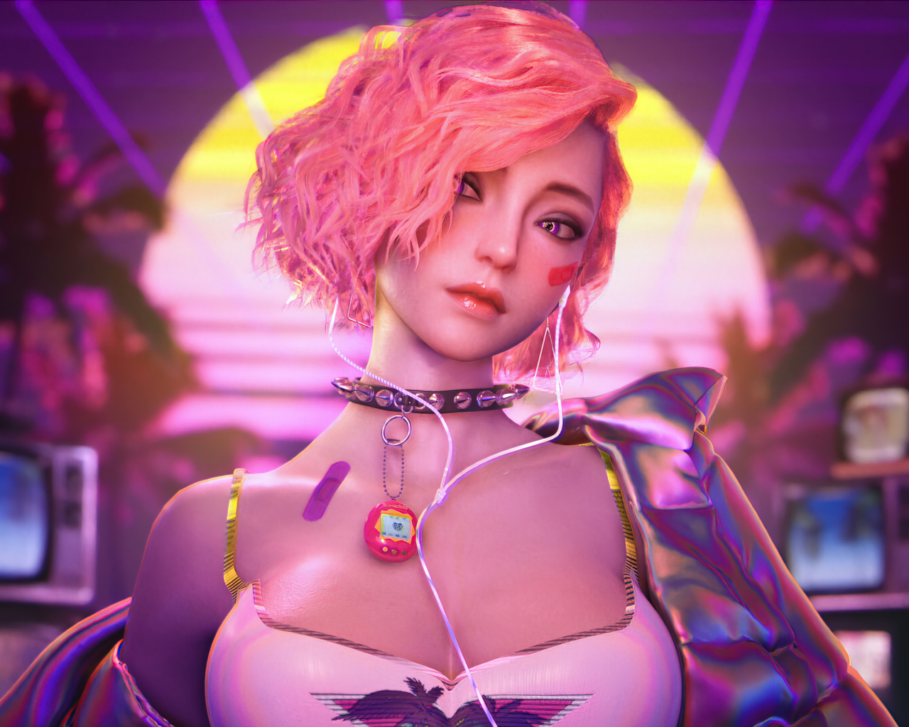 Девушка 3д с розовыми волосами 