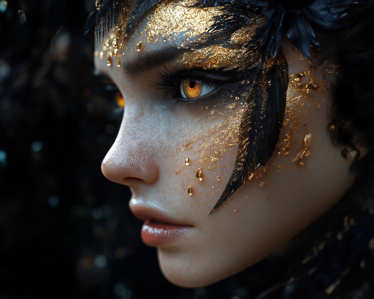 Лицо девушки с золотистой краской