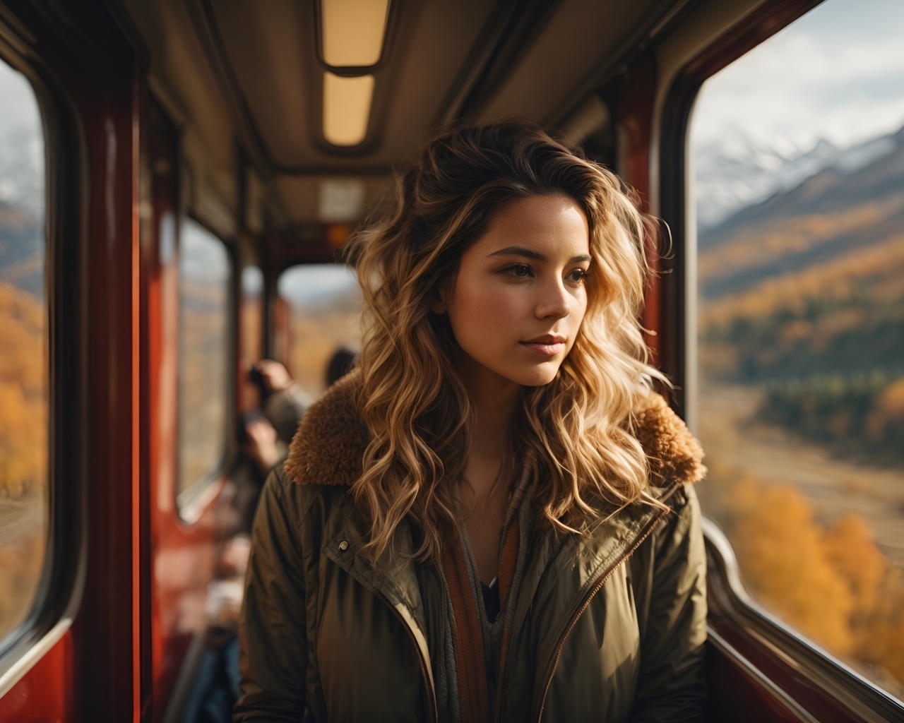 Девушка едет в вагоне поезда