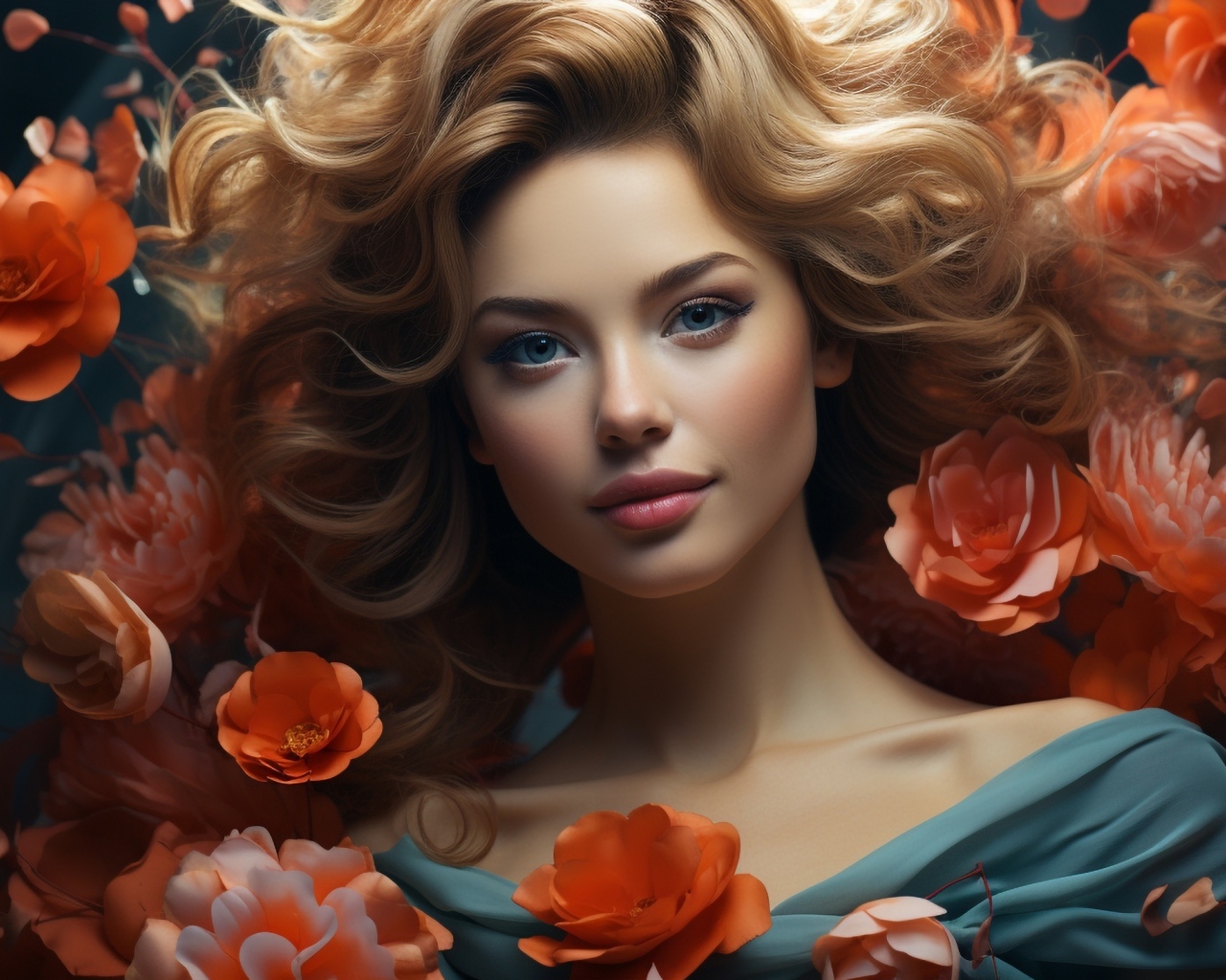 Красивая голубоглазая девушка в цветах
