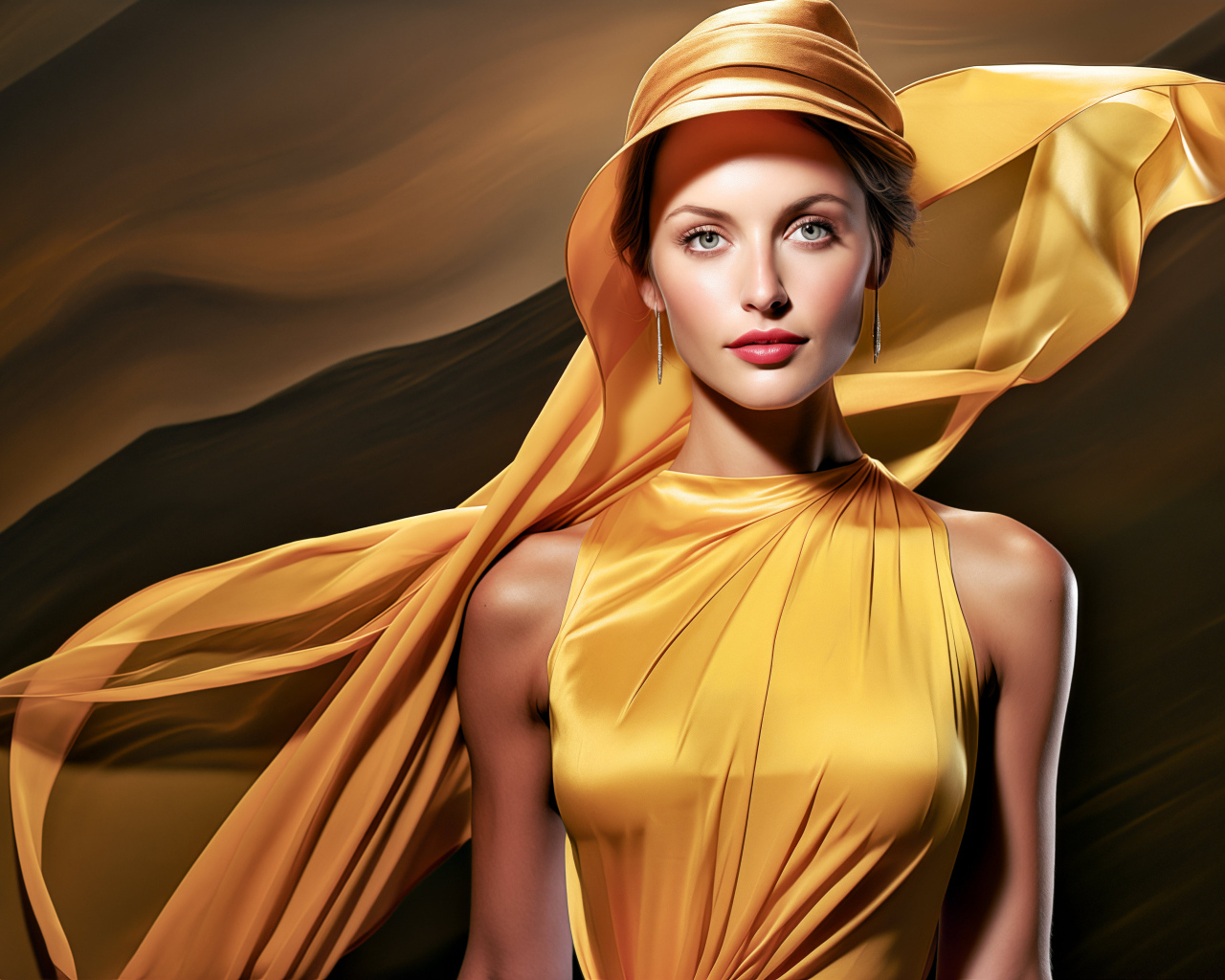 Красивая девушка в золотистом платье
