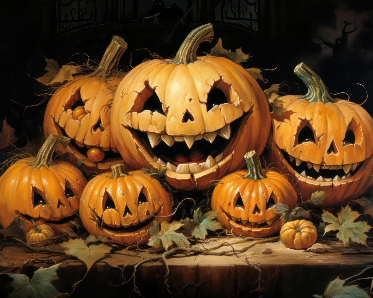 Большие зловещие тыквы на праздник Хэллоуин