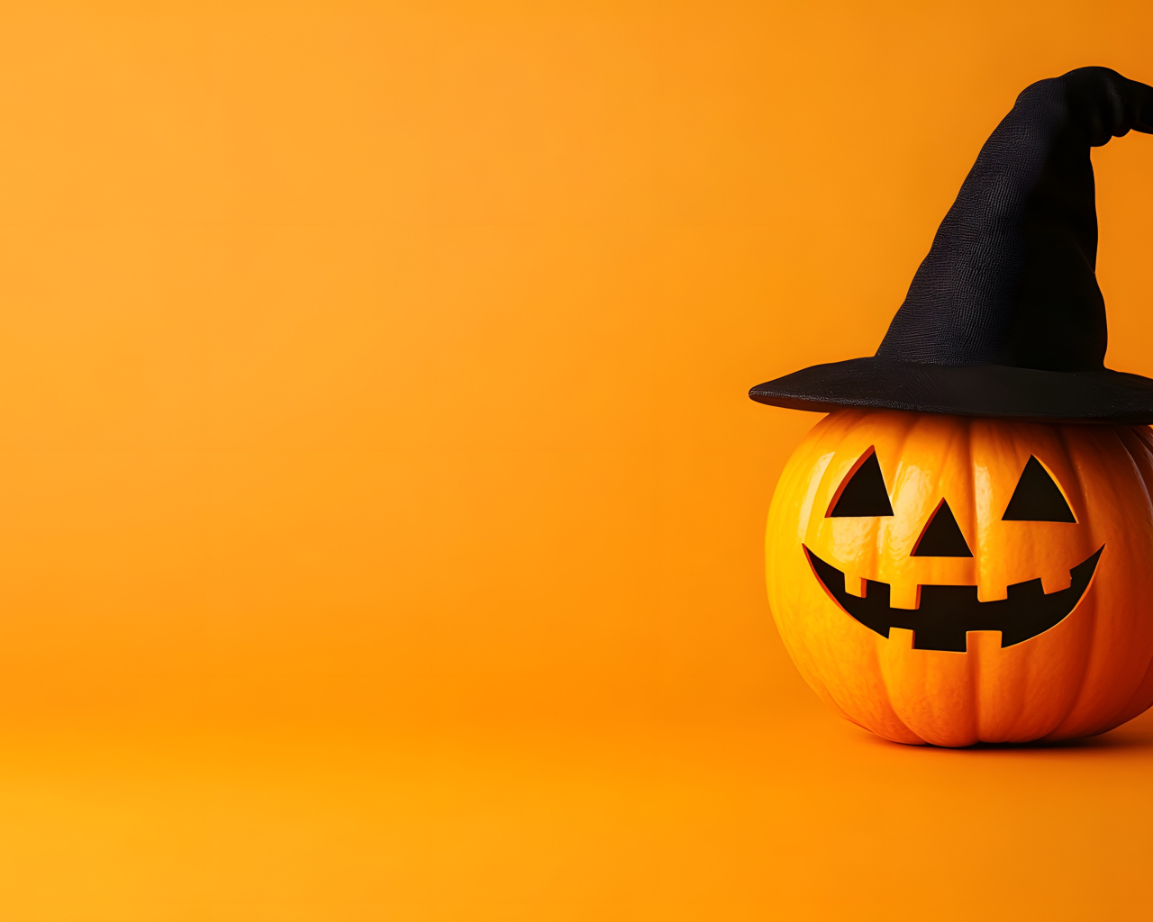 Тыква в черном колпаке, шаблон для открытки на Хэллоуин