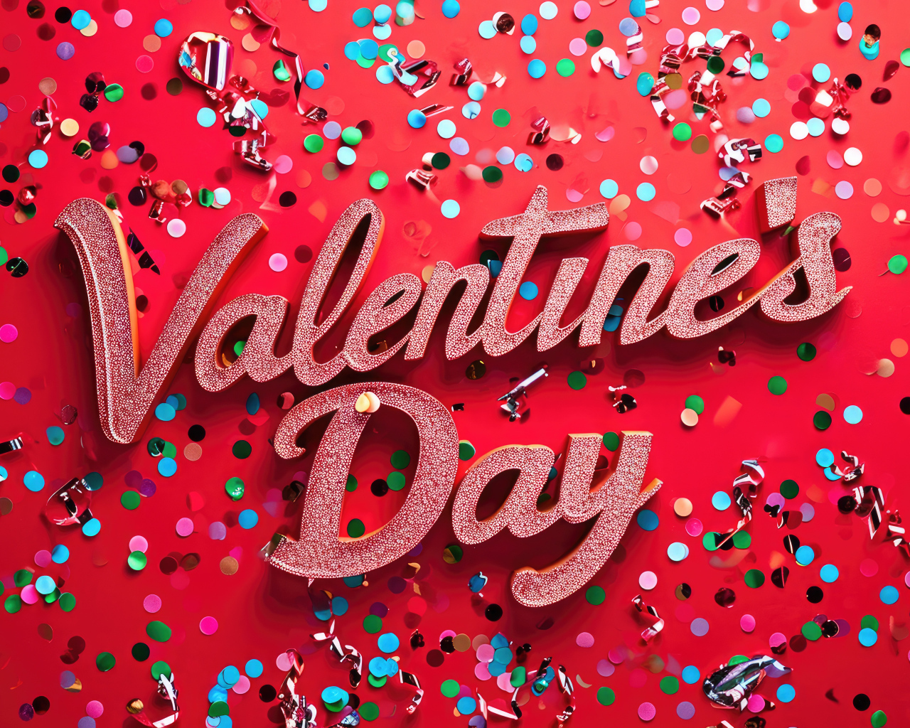 Яркая открытка на красном фоне на день Святого Валентина