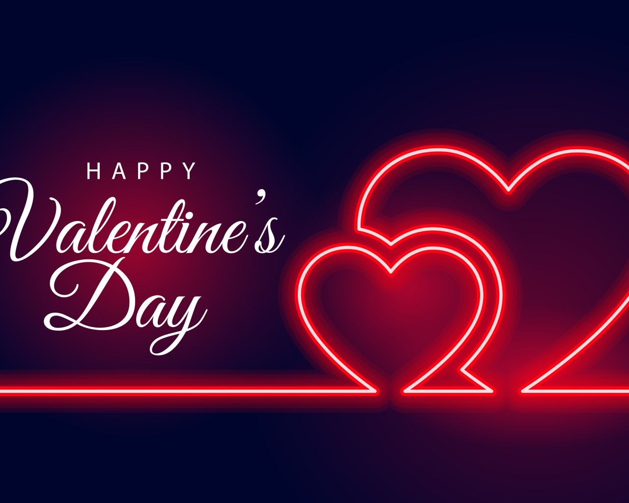 Два красных неоновых сердца на день святого Валентина