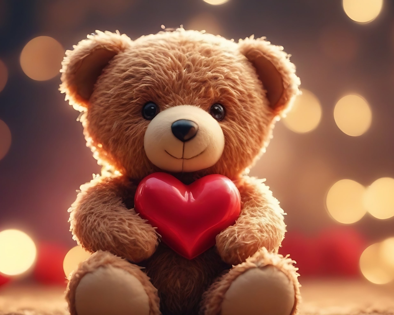Милый игрушечный медвежонок с красным сердцем