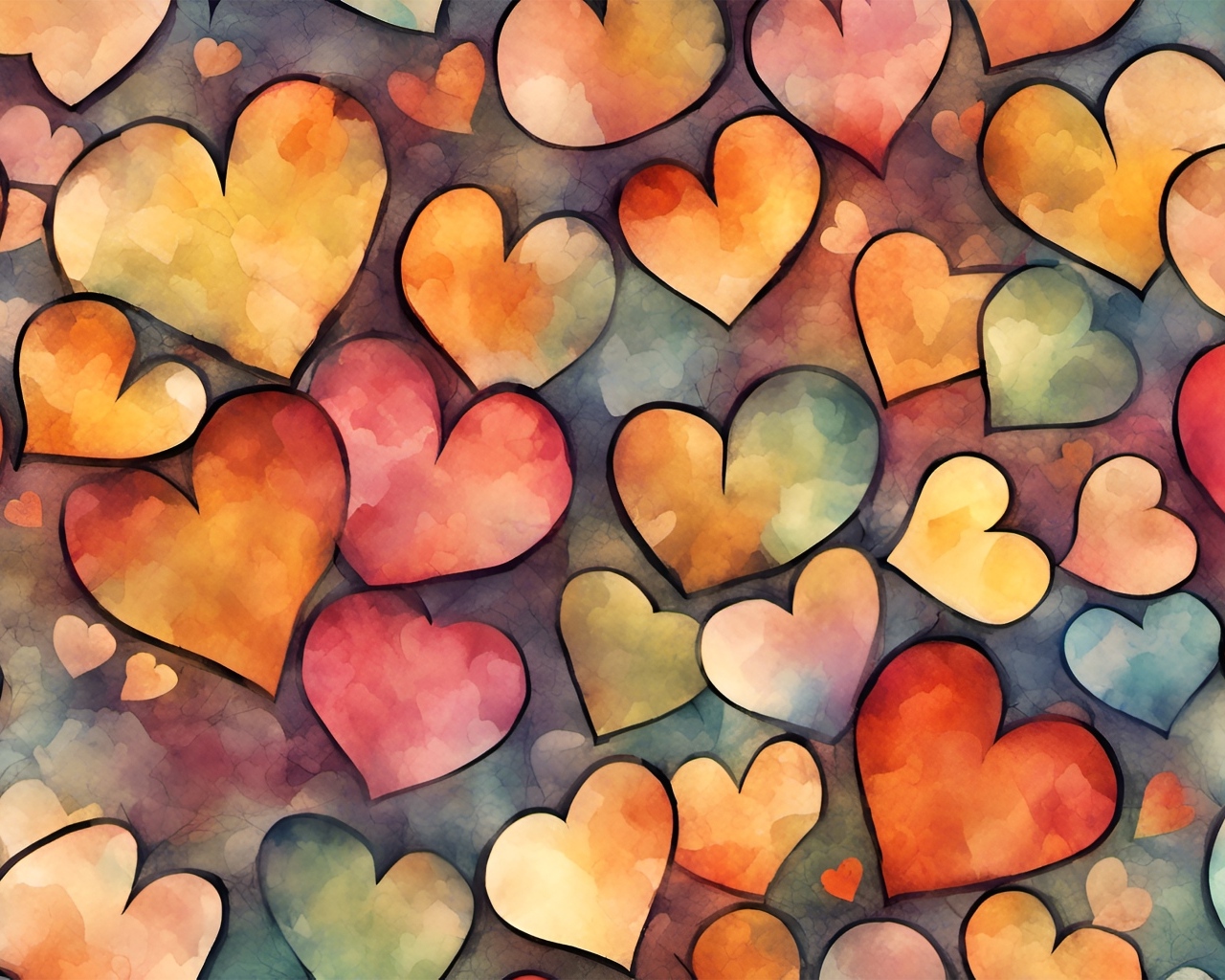 Нарисованные разноцветные сердечки