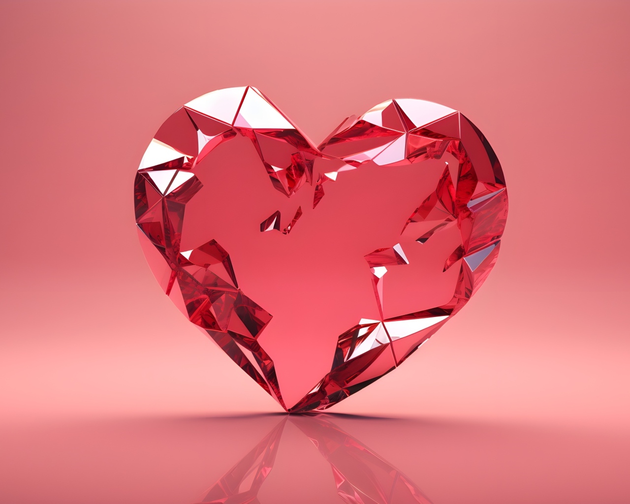 Стеклянное разбитое сердце на розовом фоне